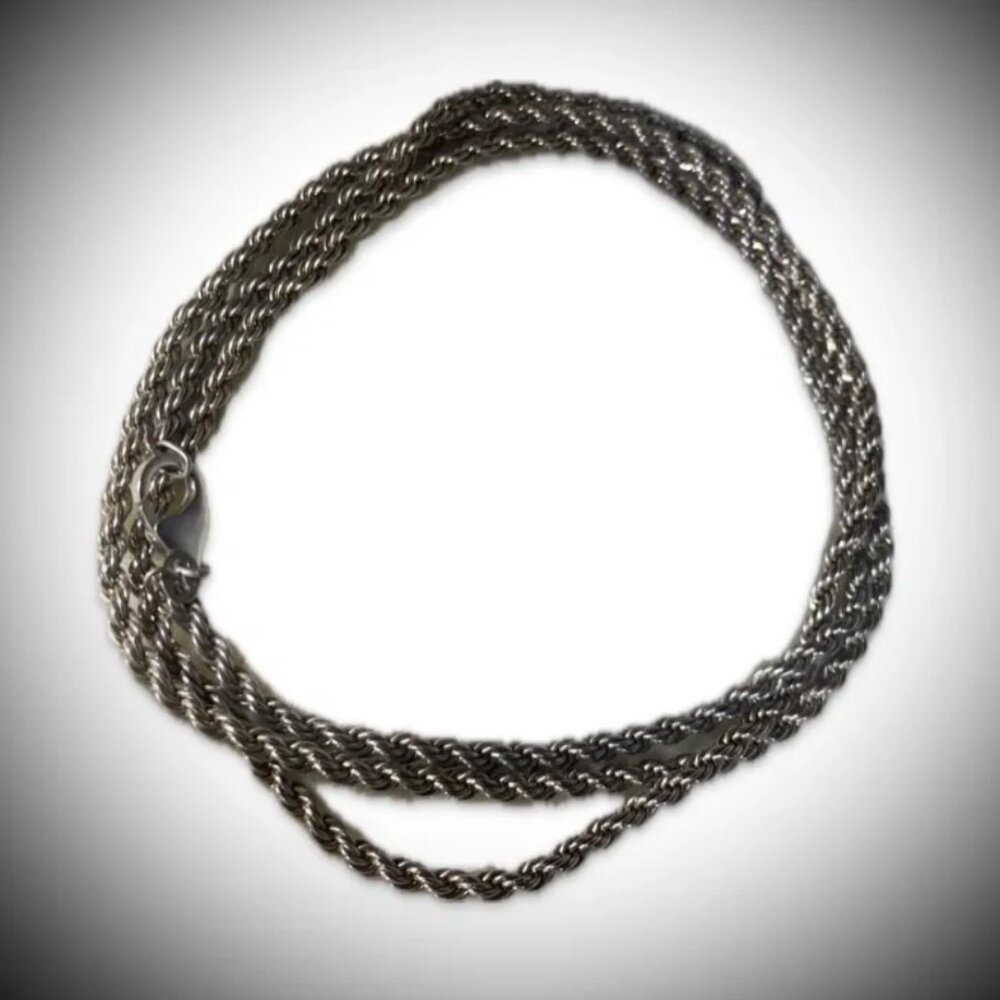 Very Long, Solid Sterling Silver Rope Chain Necklace,  .925 30" Necklace.